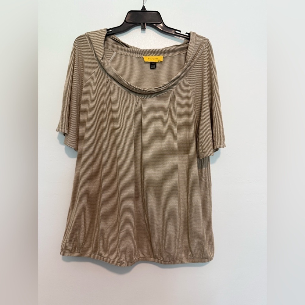 St John Womens Blouse Brown Striped Short Sleeve Size XL